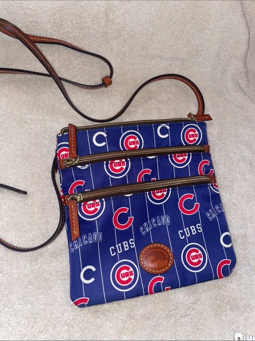 Dooney & Bourke Chicago Cubs Navy Blue Crossbody with Brown Leather Trim